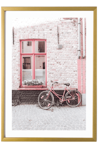 Belgium Print - Bruges Art Print - Pink Bike