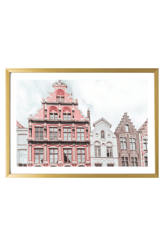 Belgium Print - Bruges Art Print - Pink Building #1