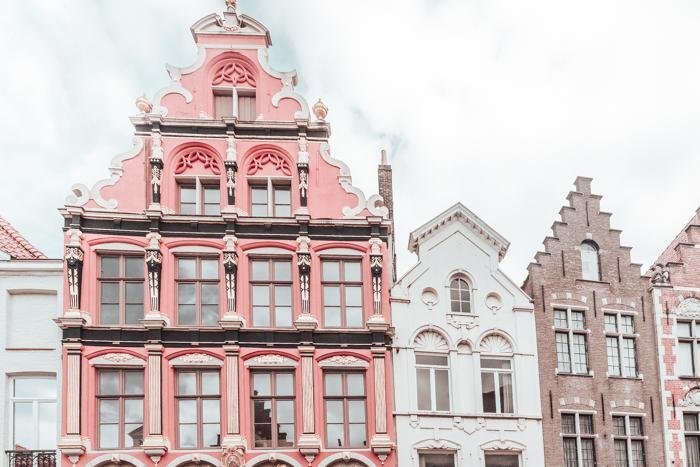 Belgium Print - Bruges Art Print - Pink Building #1