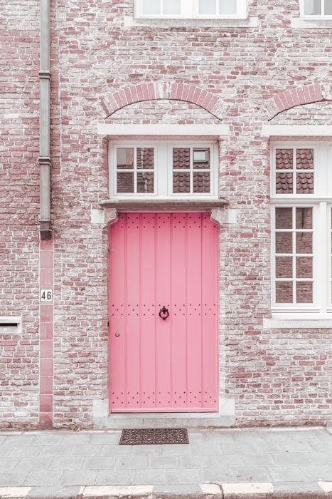Belgium Print - Bruges Art Print - Pink Door