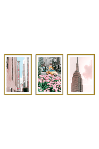 Gallery Wall Set of 3 - Art Print Set of 3 - New York City in Pink