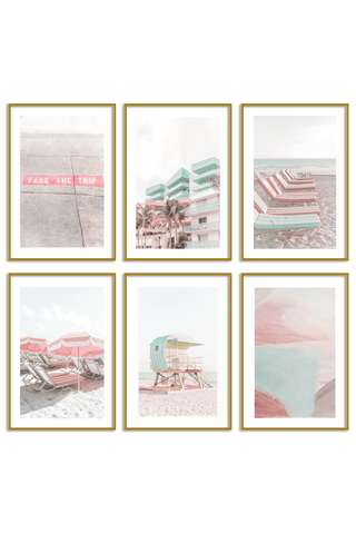 Gallery Wall Set of 6 - Art Print Set of 6 - Miami Pink & Blue