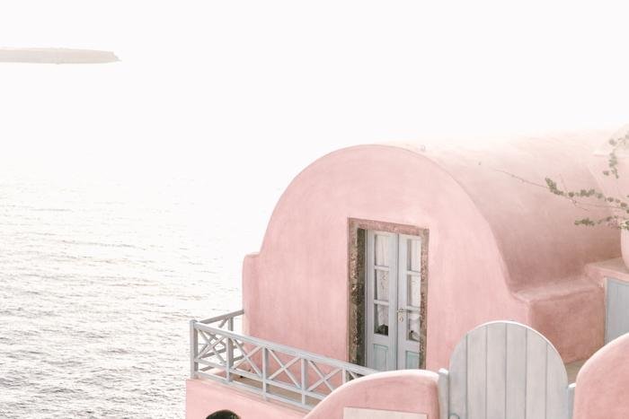 Greece Print - Santorini Art Print - Pink Cave House