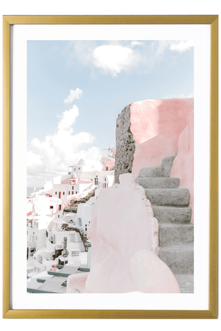 Greece Print - Santorini Art Print - Pink Steps