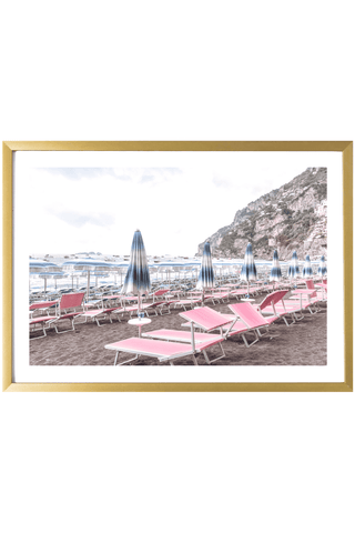 Positano Art Print - Pink & Blue Beach 527 Photo