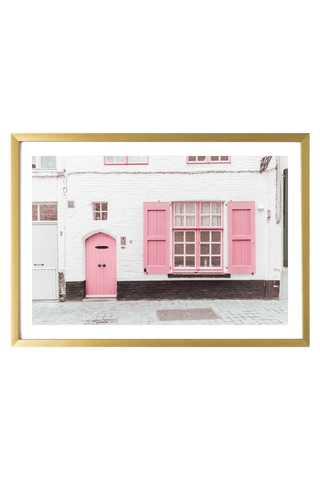 Belgium Print - Bruges Art Print - Pink House