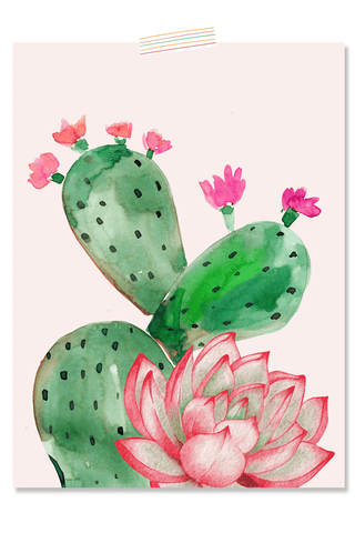 Dorm Prints - Dorm Room Poster Print - Cactus Flower Watercolor