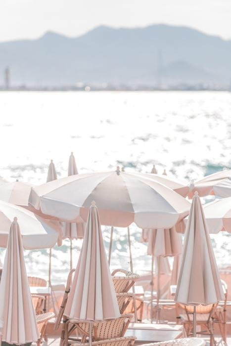 France Print - Cannes Art Print - White & Beige Umbrellas
