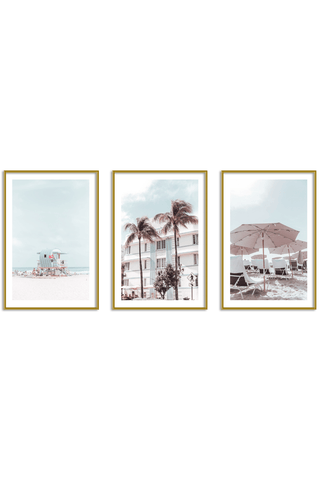 Gallery Wall Set of 3 - Art Print Set of 3 - Miami Beach Blue
