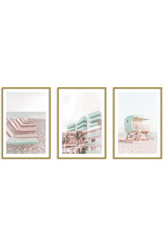 Gallery Wall Set of 3 - Art Print Set of 3 - Miami Pink & Mint