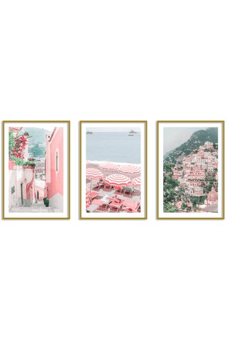 Gallery Wall Set of 3 - Art Print Set of 3 - Positano Pink Orange