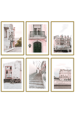 Gallery Wall Set of 6 - Art Print Set of 6 - Europe in Pink
