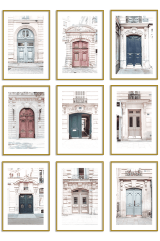 Gallery Wall Set of 9 - Art Print Set of 9 - Paris Doors
