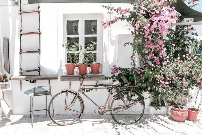Greece Print - Santorini Art Print - Bike