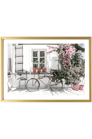 Greece Print - Santorini Art Print - Bike