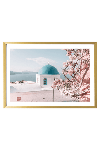 Greece Print - Santorini Art Print - Blue Dome Flowers
