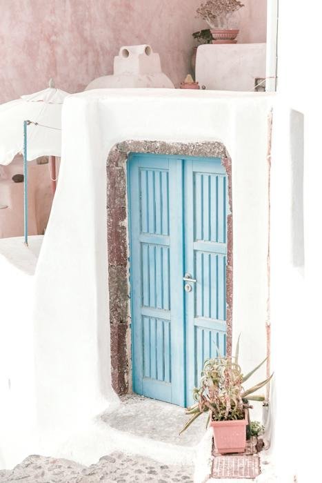 Greece Print - Santorini Art Print - Blue Door #5