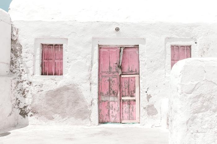 Greece Print - Santorini Art Print - Pink Door #2