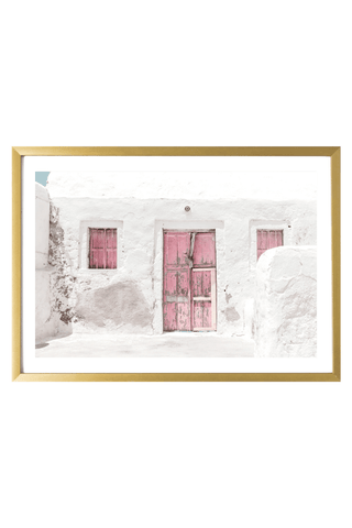 Greece Print - Santorini Art Print - Pink Door #2
