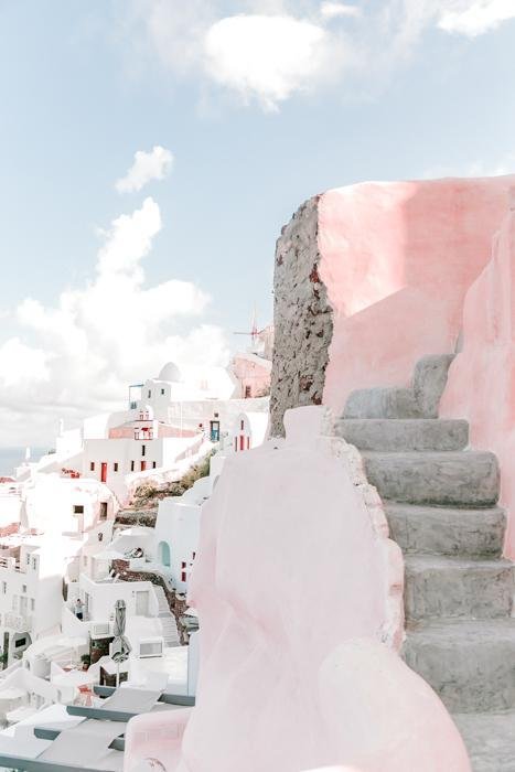 Greece Print - Santorini Art Print - Pink Steps