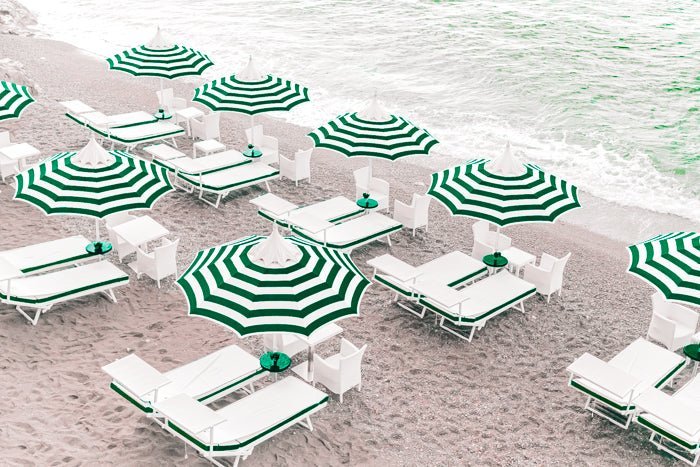 Italy Print - Positano Art Print - Emerald Green Umbrellas