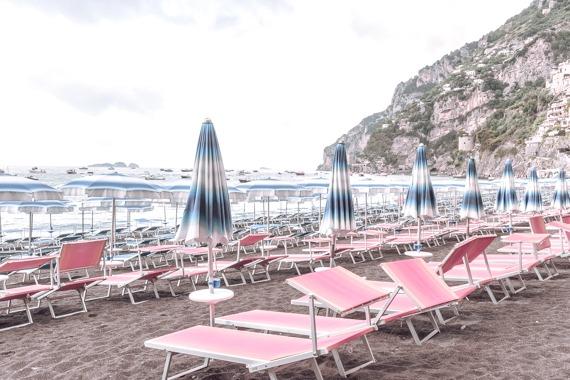 Italy Print - Positano Art Print - Pink & Blue Beach