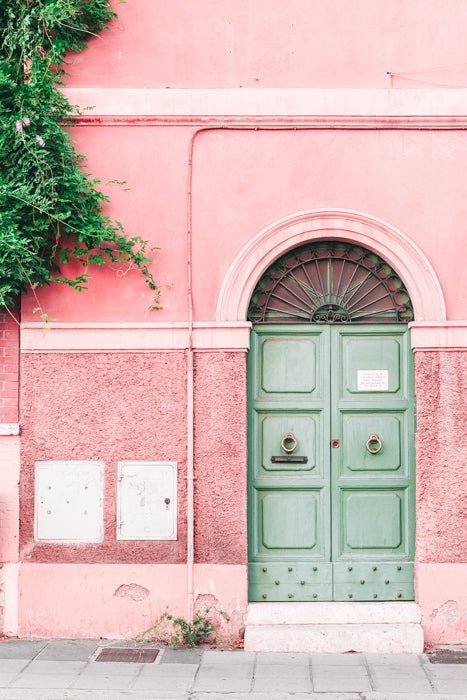 Italy Print - Rome Art Print - Mint Green & Pink Door