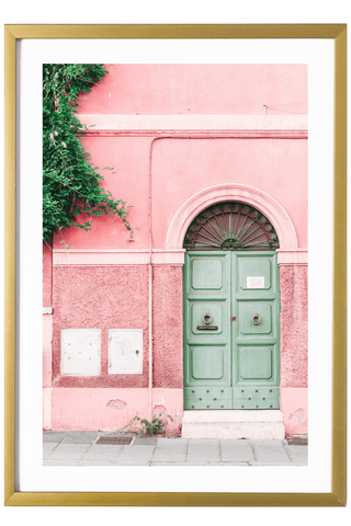 Italy Print - Rome Art Print - Mint Green & Pink Door