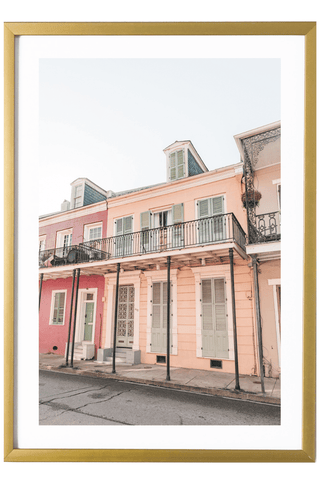 New Orleans Print - New Orleans Art Print - Yellow & Pink Houses