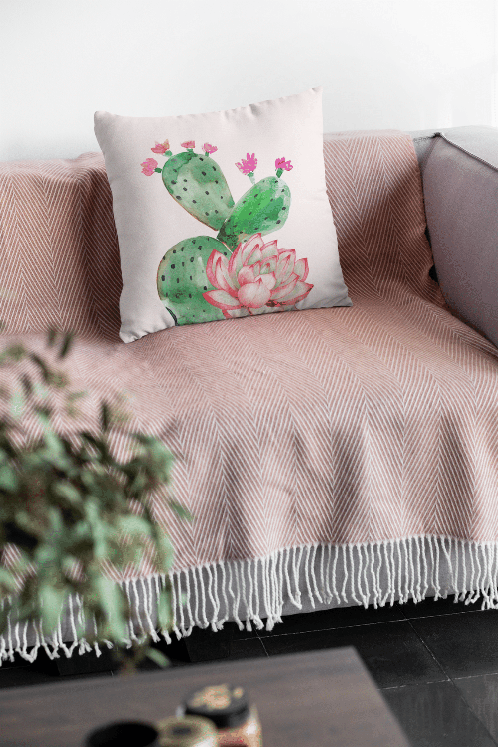 Pillows - Dorm Room Pillow - Cactus & Flowers