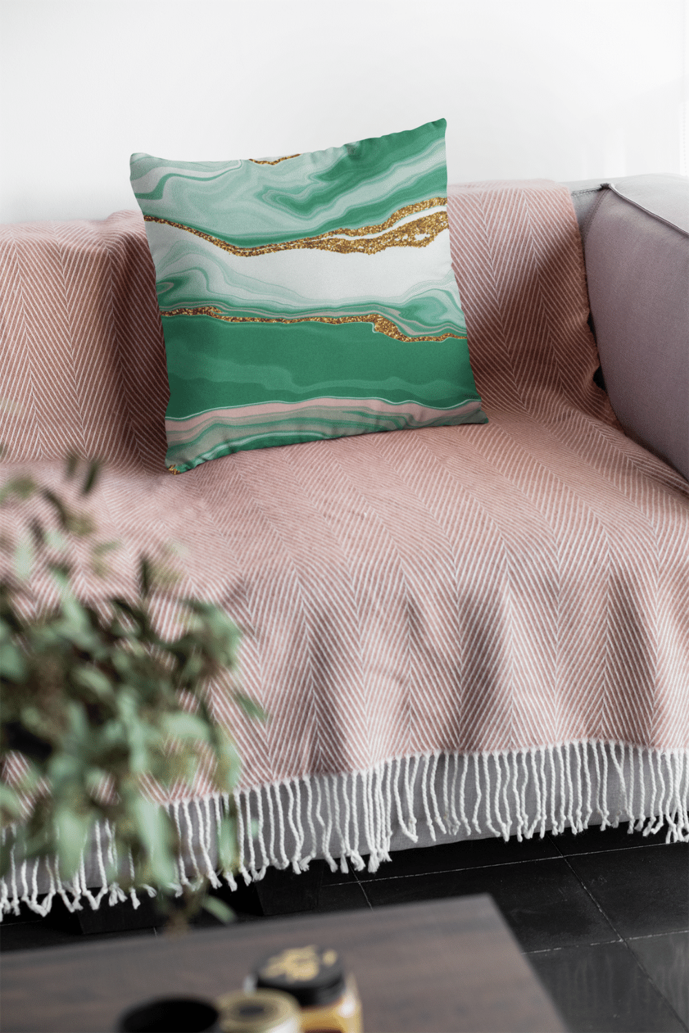 Pillows - Dorm Room Pillow - Green & Gold Marble