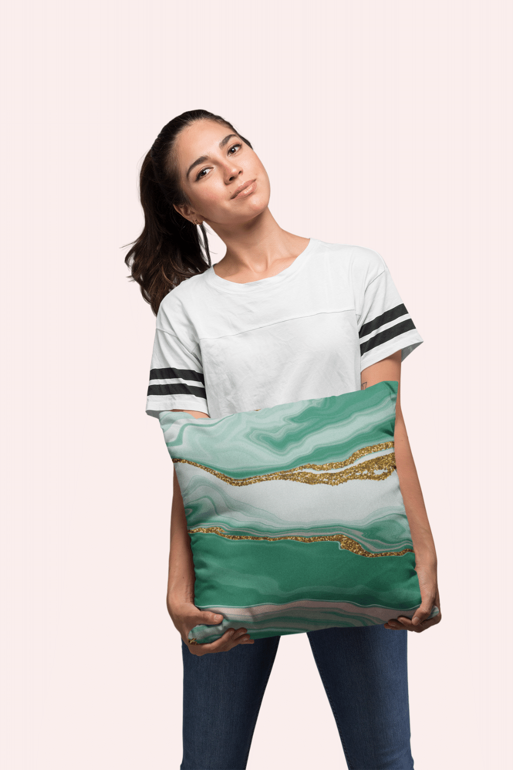 Pillows - Dorm Room Pillow - Green & Gold Marble