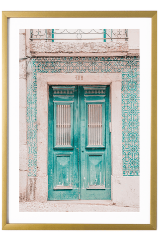 Portugal Print - Lisbon Art Print - Green Tile Door