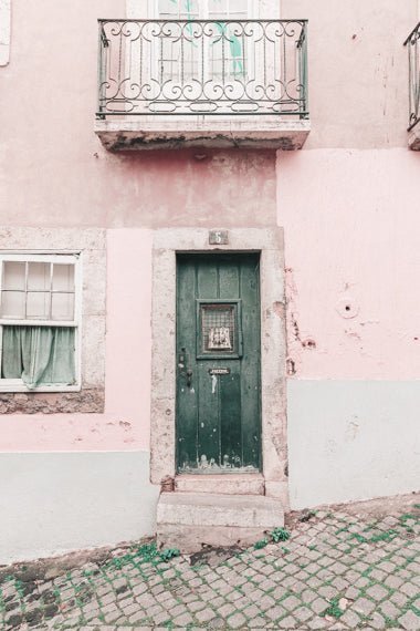 Portugal Print - Lisbon Art Print - Pink & Green Door