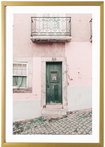 Portugal Print - Lisbon Art Print - Pink & Green Door