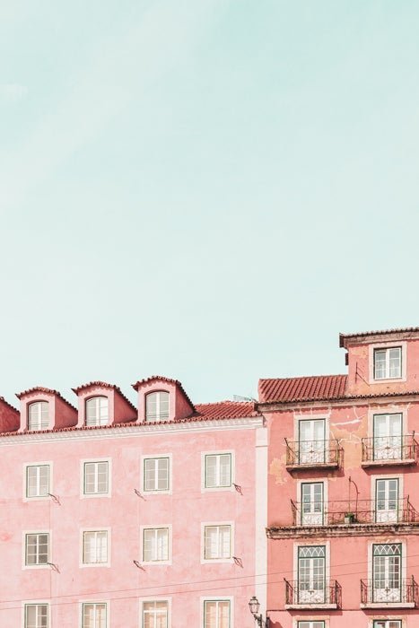 Portugal Print - Lisbon Art Print - Pink & Orange Buildings #1