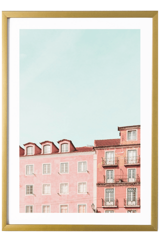 Portugal Print - Lisbon Art Print - Pink & Orange Buildings #1