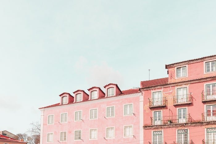 Portugal Print - Lisbon Art Print - Pink & Orange Buildings #2