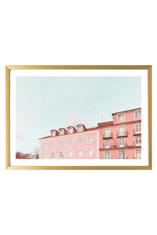 Portugal Print - Lisbon Art Print - Pink & Orange Buildings #2
