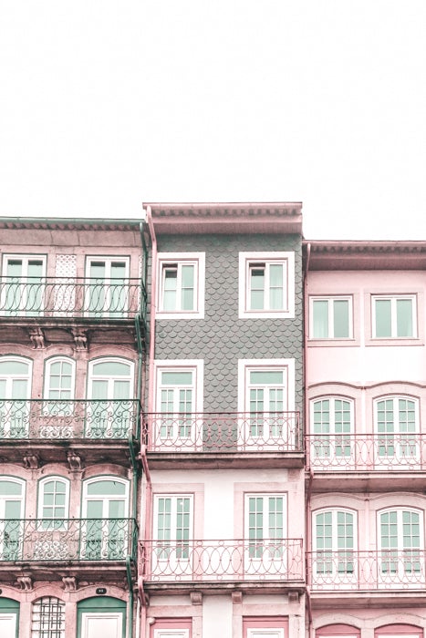 Portugal Print - Porto Art Print - Pink & Green Buildings #1