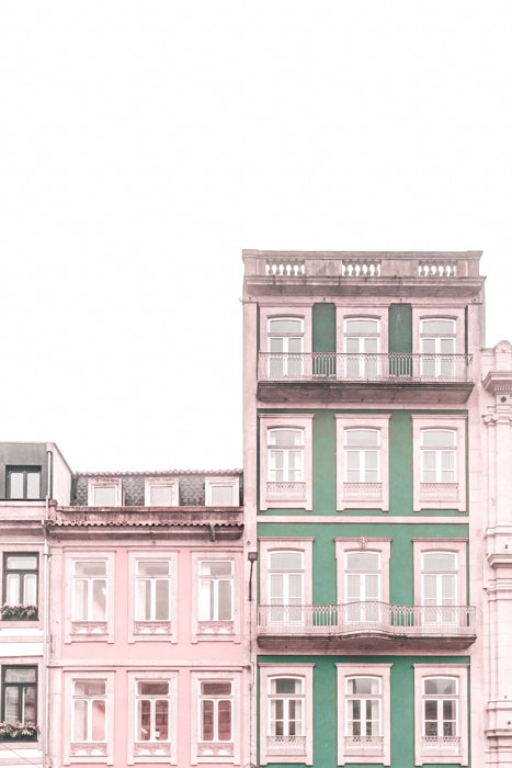 Portugal Print - Porto Art Print - Pink & Green Buildings #2