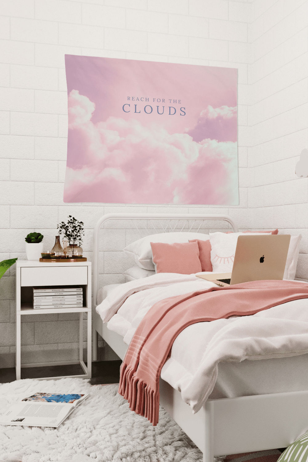 Dorm Room Wall Tapestry Pink Clouds