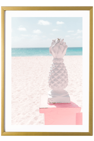 Tropical Print - Barbados Art Print - Pink & Blue Beach